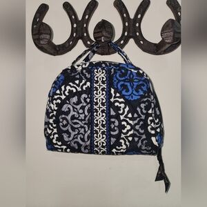 Vera Bradley Small Makeup Travel Bag Jewelry Holder Zip Pockets Blue Black